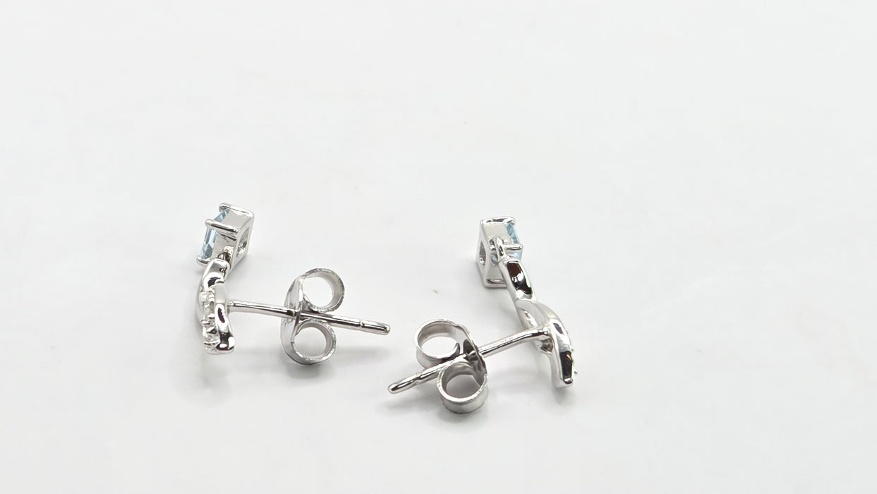 Vintage: 9ct White Gold Pale Blue Topaz & Diamond Drop Stud Earrings