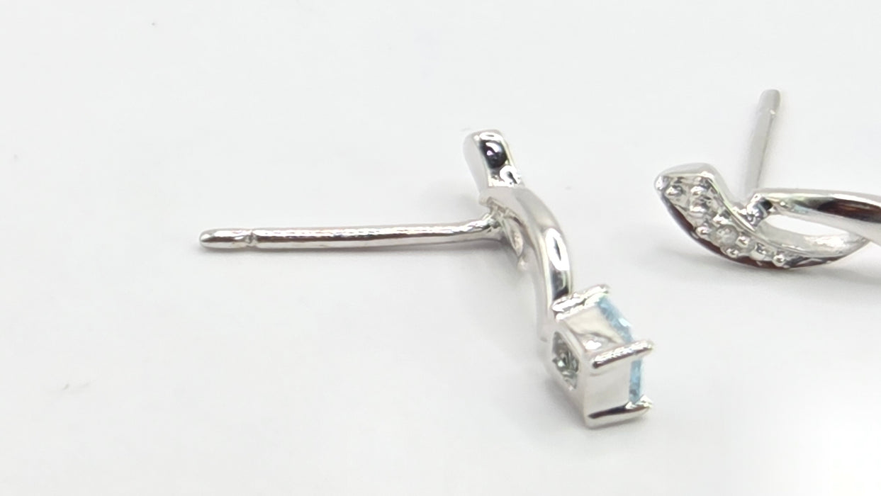 Vintage: 9ct White Gold Pale Blue Topaz & Diamond Drop Stud Earrings