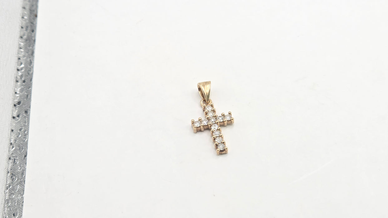 Vintage: 9ct Yellow Gold Diamond Cross Pendant