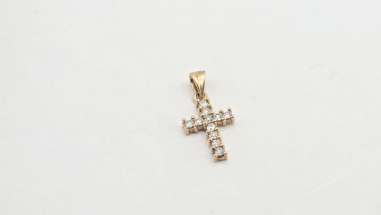 Vintage: 9ct Yellow Gold Diamond Cross Pendant