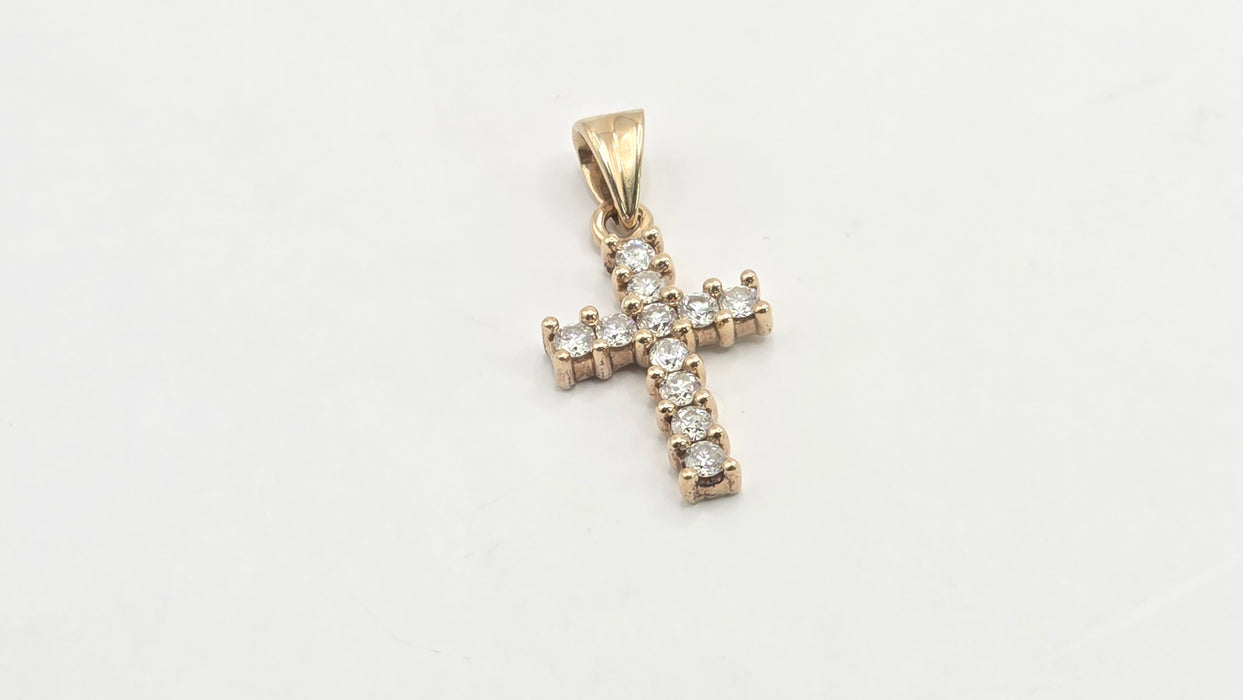 Vintage: 9ct Yellow Gold Diamond Cross Pendant