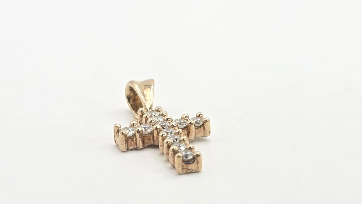 Vintage: 9ct Yellow Gold Diamond Cross Pendant