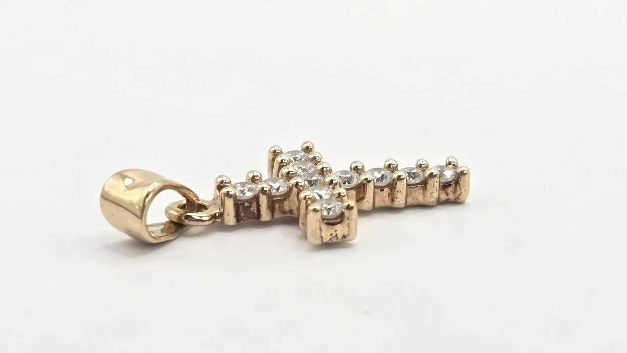 Vintage: 9ct Yellow Gold Diamond Cross Pendant