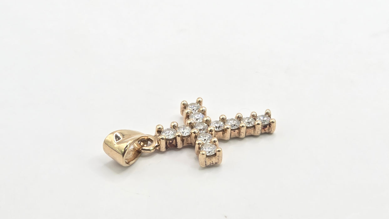 Vintage: 9ct Yellow Gold Diamond Cross Pendant