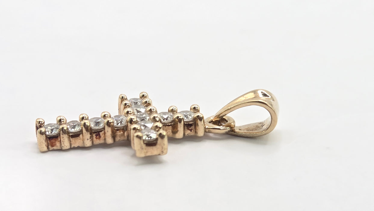 Vintage: 9ct Yellow Gold Diamond Cross Pendant