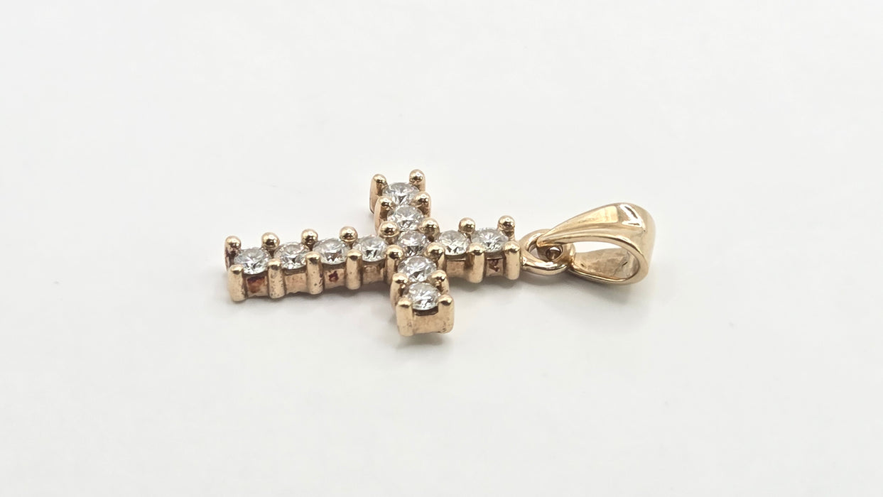 Vintage: 9ct Yellow Gold Diamond Cross Pendant