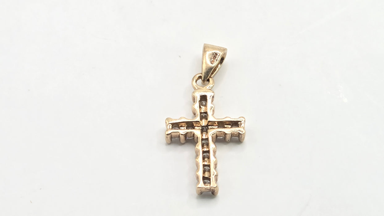 Vintage: 9ct Yellow Gold Diamond Cross Pendant