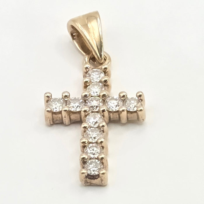 Vintage: 9ct Yellow Gold Diamond Cross Pendant