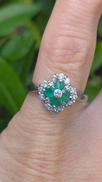 Vintage: Platinum Emerald & Diamond Offset Square Dress Ring — 0.40ct