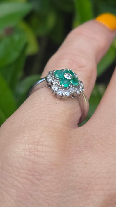 Vintage: Platinum Emerald & Diamond Offset Square Dress Ring — 0.40ct