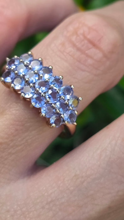 Vintage: 9ct Gold Nineteen Tanzanite Tiered Cocktail Ring