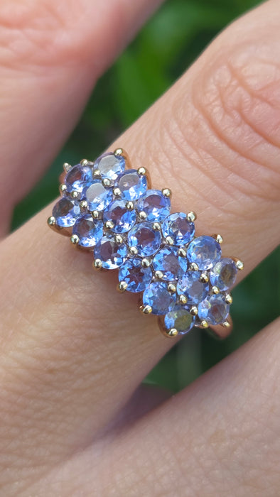 Vintage: 9ct Gold Nineteen Tanzanite Tiered Cocktail Ring