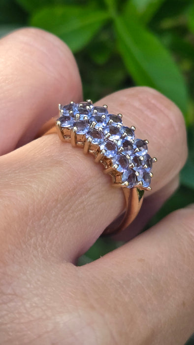 Vintage: 9ct Gold Nineteen Tanzanite Tiered Cocktail Ring