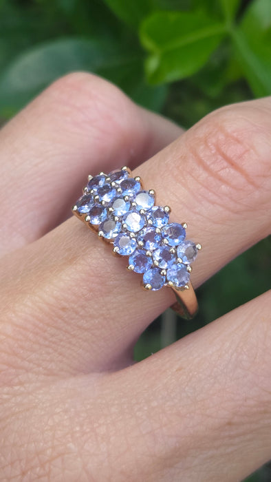 Vintage: 9ct Gold Nineteen Tanzanite Tiered Cocktail Ring