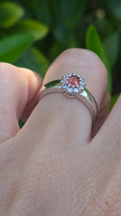 Vintage: 18ct White Gold Padparadscha Sapphire & Diamond Cluster Ring