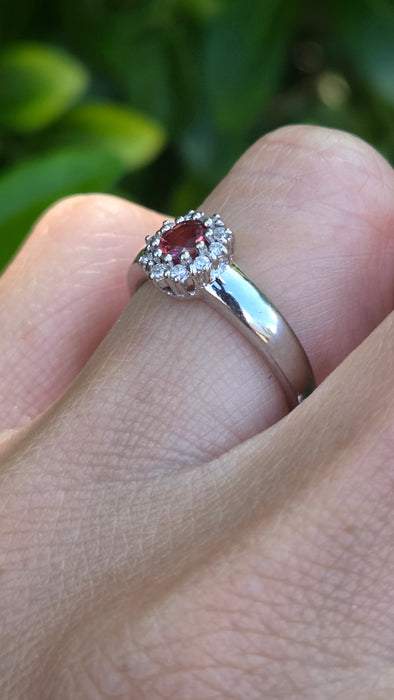 Vintage: 18ct White Gold Padparadscha Sapphire & Diamond Cluster Ring