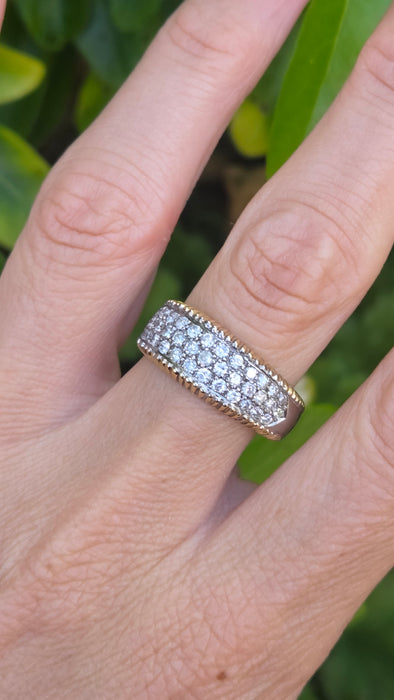 Vintage: 18ct Gold Diamond Pavé Band Ring with Yellow Gold Beaded Trim — 1.25ct — From 1988