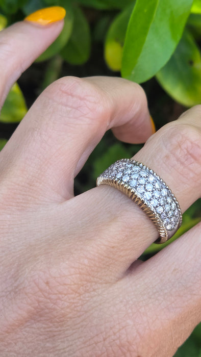 Vintage: 18ct Gold Diamond Pavé Band Ring with Yellow Gold Beaded Trim — 1.25ct — From 1988