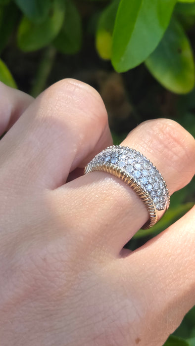 Vintage: 18ct Gold Diamond Pavé Band Ring with Yellow Gold Beaded Trim — 1.25ct — From 1988