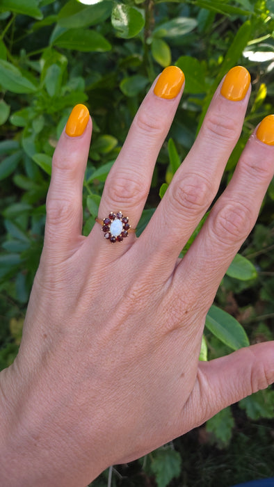 Vintage: 9ct Gold Opal & Garnet Cluster Ring — From 1981