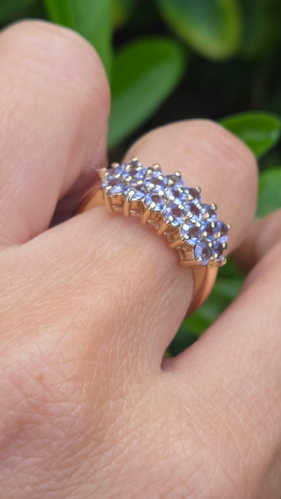 Vintage: 9ct Gold Tanzanite Three-Row Cluster Ring — From 1999