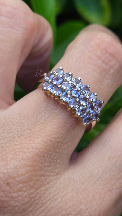 Vintage: 9ct Gold Tanzanite Three-Row Cluster Ring — From 1999