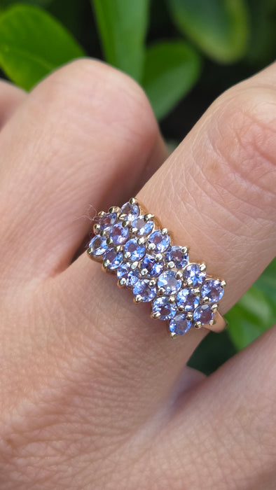 Vintage: 9ct Gold Tanzanite Three-Row Cluster Ring — From 1999