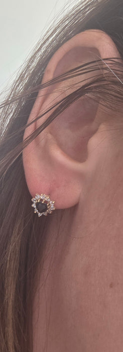 Vintage: 9ct Yellow Gold Sapphire & Goshenite Cluster Stud Earrings
