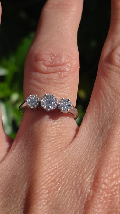 Vintage: 18ct White Gold Diamond Triple Cluster Ring — 0.35ct