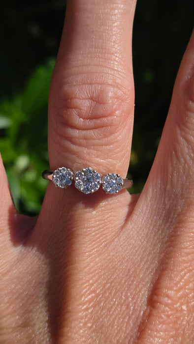 Vintage: 18ct White Gold Diamond Triple Cluster Ring — 0.35ct