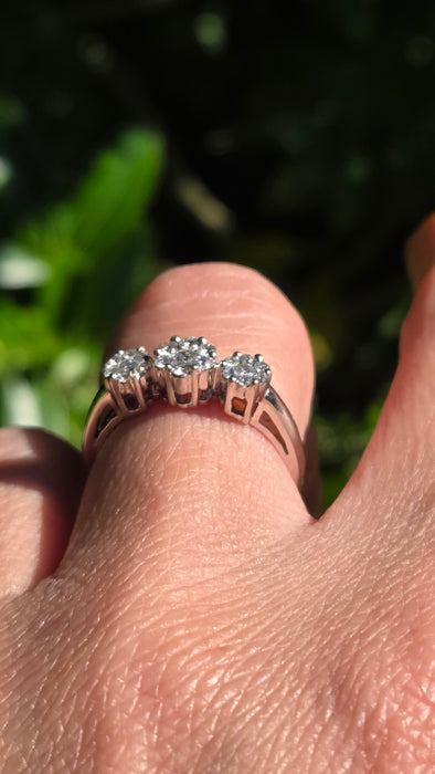 Vintage: 18ct White Gold Diamond Triple Cluster Ring — 0.35ct