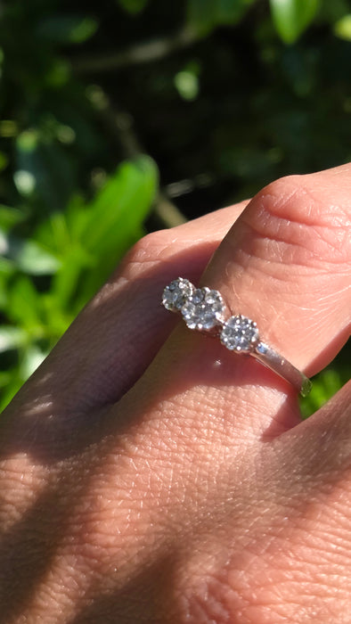Vintage: 18ct White Gold Diamond Triple Cluster Ring — 0.35ct