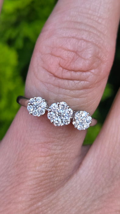 Vintage: 18ct White Gold Diamond Triple Cluster Ring — 0.35ct