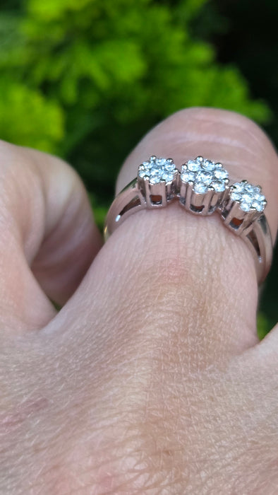 Vintage: 18ct White Gold Diamond Triple Cluster Ring — 0.35ct