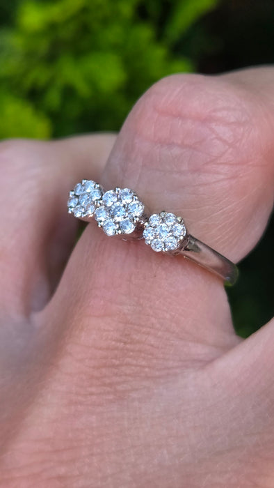 Vintage: 18ct White Gold Diamond Triple Cluster Ring — 0.35ct