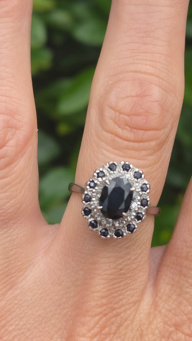 Vintage: 18ct Yellow Gold Sapphire & Diamond Oval Dress Ring — From 1977