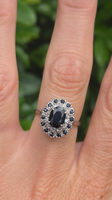 Vintage: 18ct Yellow Gold Sapphire & Diamond Oval Dress Ring — From 1977
