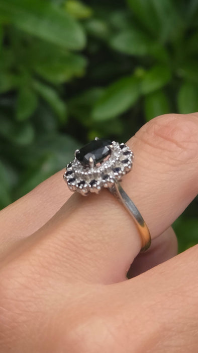 Vintage: 18ct Yellow Gold Sapphire & Diamond Oval Dress Ring — From 1977
