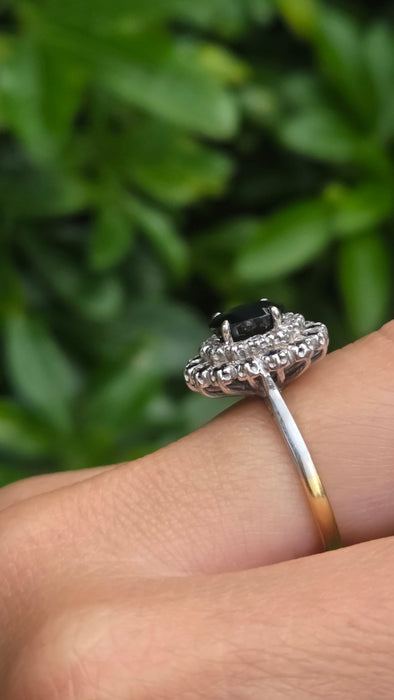 Vintage: 18ct Yellow Gold Sapphire & Diamond Oval Dress Ring — From 1977