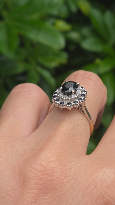 Vintage: 18ct Yellow Gold Sapphire & Diamond Oval Dress Ring — From 1977