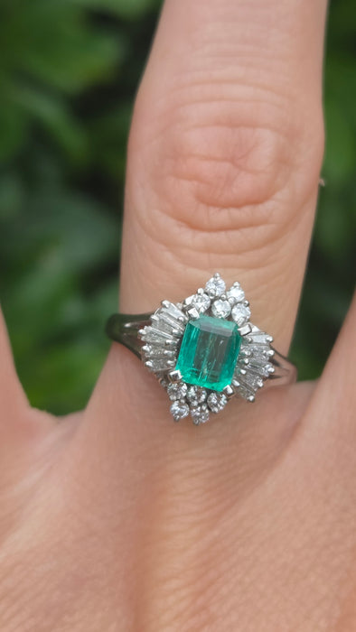 Vintage: Platinum Emerald & Diamond Cocktail Ring — She is special