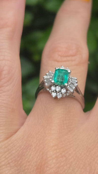 Vintage: Platinum Emerald & Diamond Cocktail Ring — She is special