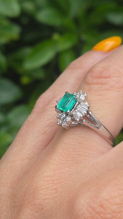Vintage: Platinum Emerald & Diamond Cocktail Ring — She is special