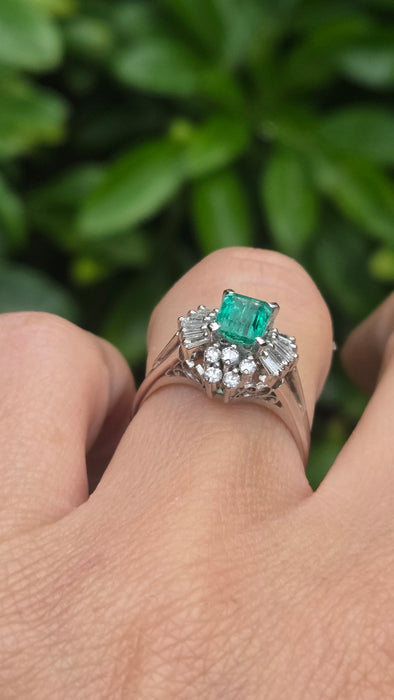 Vintage: Platinum Emerald & Diamond Cocktail Ring — She is special
