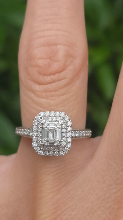 Vintage: 9ct White Gold Diamond Three Tier Octagonal Cluster Ring — 0.53ct