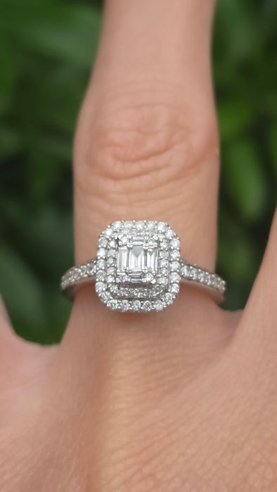 Vintage: 9ct White Gold Diamond Three Tier Octagonal Cluster Ring — 0.53ct