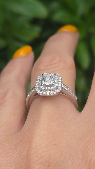 Vintage: 9ct White Gold Diamond Three Tier Octagonal Cluster Ring — 0.53ct