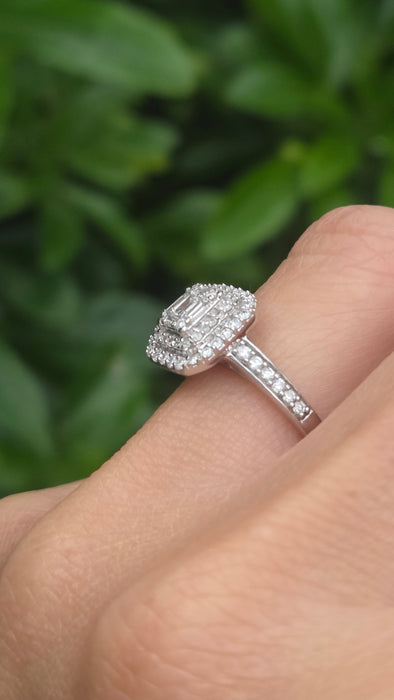 Vintage: 9ct White Gold Diamond Three Tier Octagonal Cluster Ring — 0.53ct