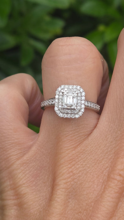 Vintage: 9ct White Gold Diamond Three Tier Octagonal Cluster Ring — 0.53ct