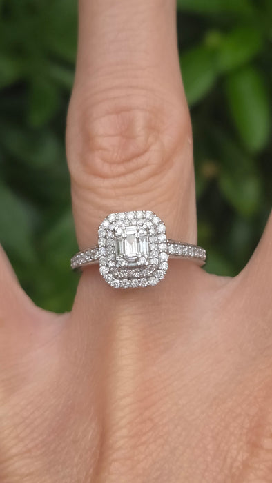 Vintage: 9ct White Gold Diamond Three Tier Octagonal Cluster Ring — 0.53ct